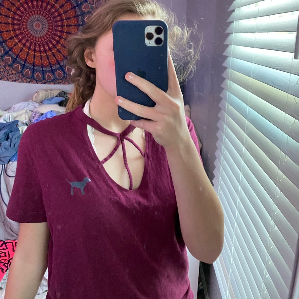 PINK cut out front burgundy shirt